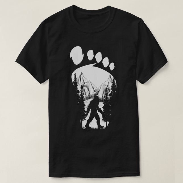 Womens Sasquatch Or Bigfoot In The Forest Footprin T-Shirt (Design Front)