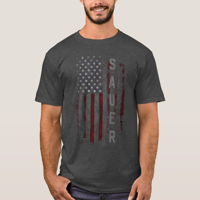 Womens SAUER Family American Flag VNeck funny T-Shirt (Front)