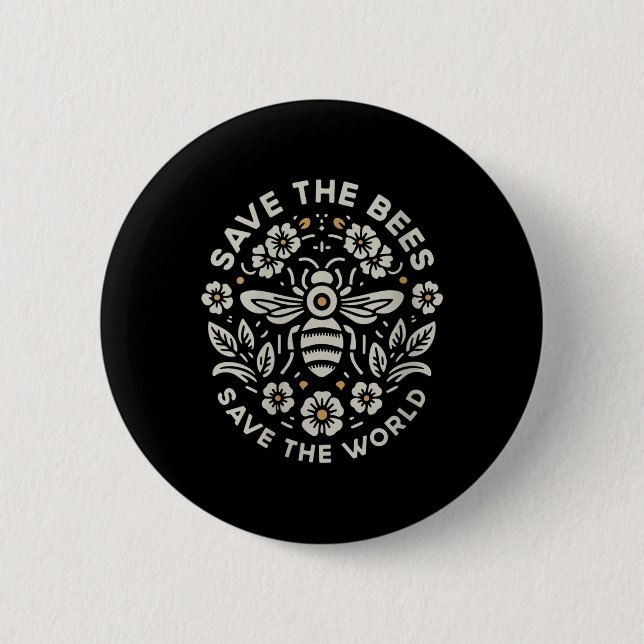 Womens Save The Bees Save The World Floral Bee V Button (Front)