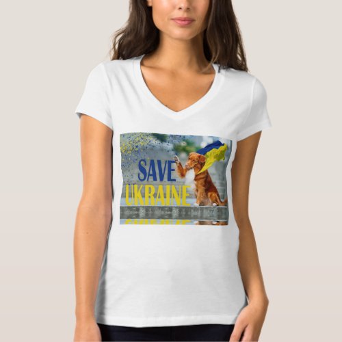Womens Save Ukraine V_Neck T_Shirt with Toller