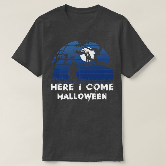 Womens Scary Halloween design broom here I come  T-Shirt (Design Front)