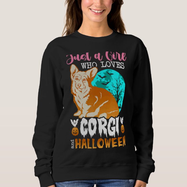 Womens Scary Halloween dog corgi holder Sweatshirt (Front)