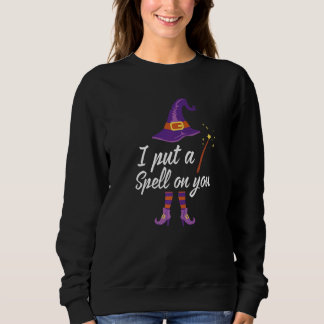 Womens Scary Halloween heart broom witch Sweatshirt