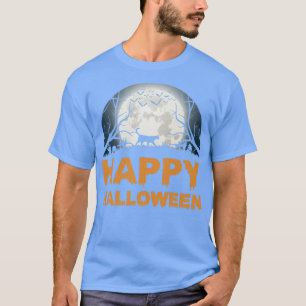 Womens Scary Halloween moon cat design  T-Shirt