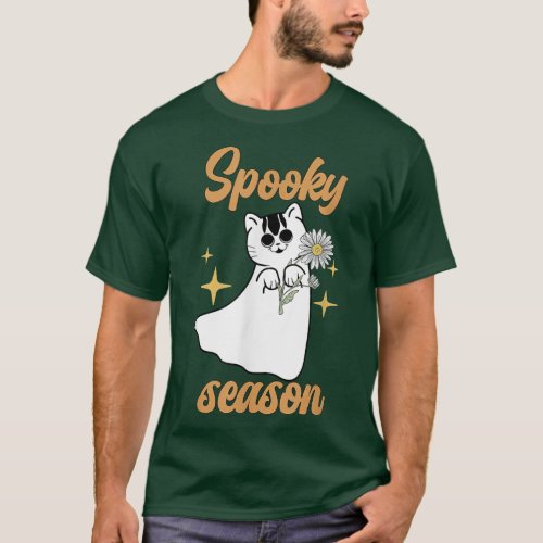 Womens Scary spooky Halloween flower cat design  T_Shirt