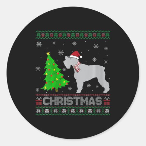 Womens Schnauzer Dog Xmas Tree Lighting Ugly Chris Classic Round Sticker