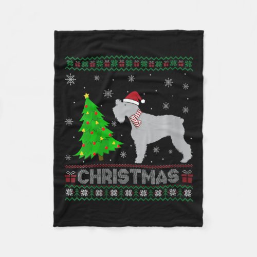 Womens Schnauzer Dog Xmas Tree Lighting Ugly Chris Fleece Blanket