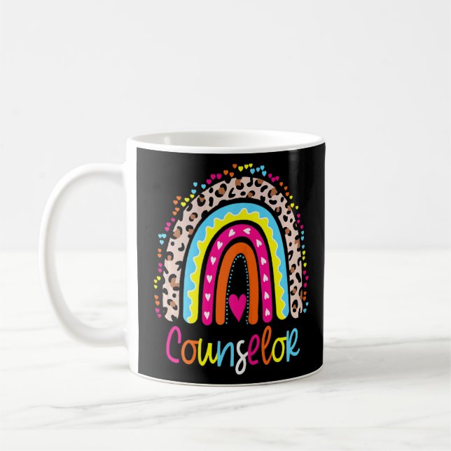 Womens  School Counselor Boho Rainbow Leopard Back Coffee Mug (Left)