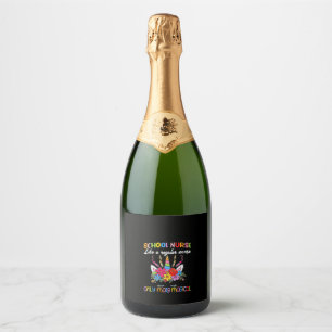 Womens School Nurse Unicorn Magical Back To School Sparkling Wine Label