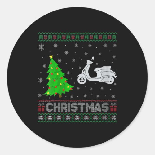 Womens Scooters Xmas Tree Lighting Ugly Christmas  Classic Round Sticker