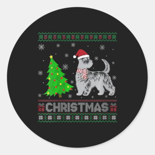 Womens Scottie Dog Xmas Tree Lighting Ugly Christm Classic Round Sticker