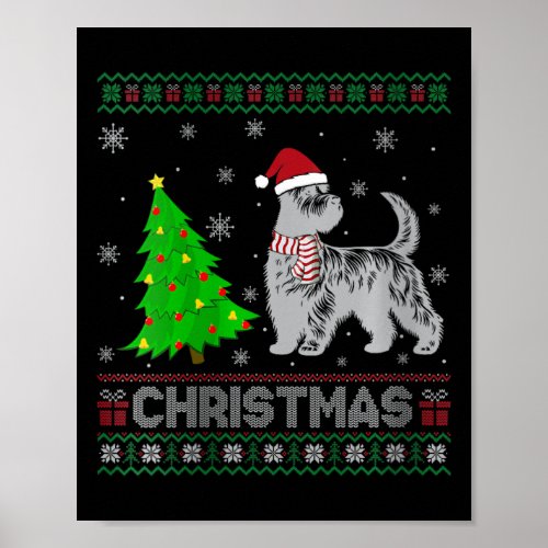 Womens Scottie Dog Xmas Tree Lighting Ugly Christm Poster