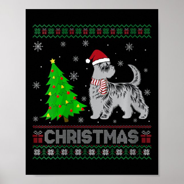 Womens Scottie Dog Xmas Tree Lighting Ugly Christm Poster (Front)