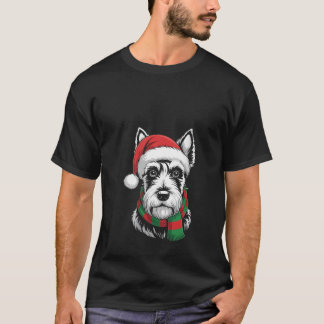 Womens Scottish Terrier Dog Xmas Santa Hat Scarf C T-Shirt
