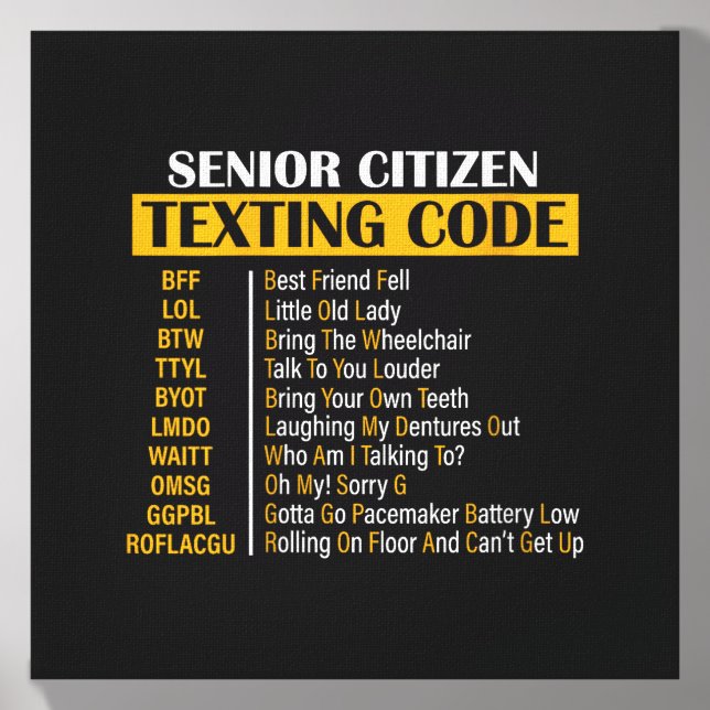 Womens Senior Citizen Texting Code Canvas Photo Tile (Front Set)
