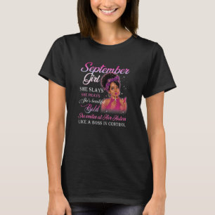 Womens September Girl She Slays She Prays Beautifu T-Shirt