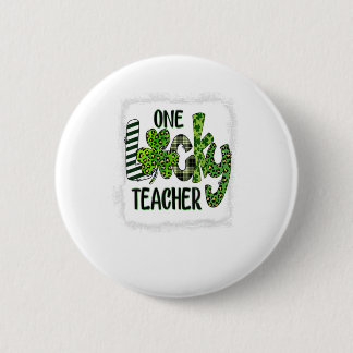 Womens Shamrock One Lucky Teacher St Patrick Button