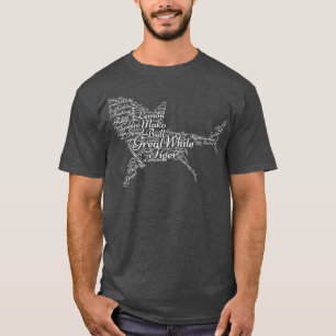 Womens Shark s, Shark Species Word Cloud VNeck  T-Shirt