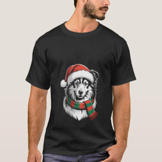 Womens Shetland Sheepdog Dog Xmas Santa Hat Scarf T-Shirt
