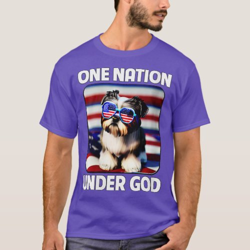 Womens Shih Tzu American Flag One Nation Under God T_Shirt