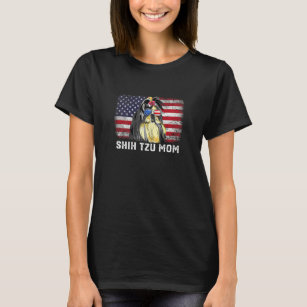 Womens  Shih Tzu Mom American Flag Mother's Day T-Shirt