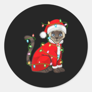 Womens Siamese Cat Christmas Lights Santa Costume Classic Round Sticker
