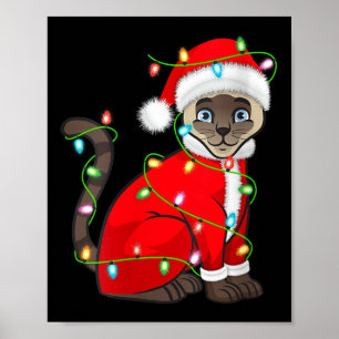 Womens Siamese Cat Christmas Lights Santa Costume Poster
