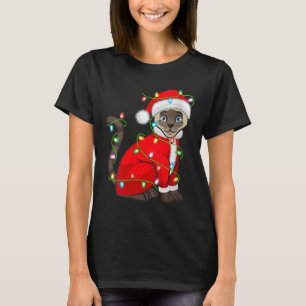 Womens Siamese Cat Christmas Lights Santa Costume T-Shirt