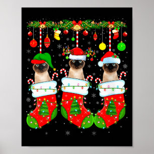 Womens Siamese Cats In Christmas Socks Funny Cat X Poster