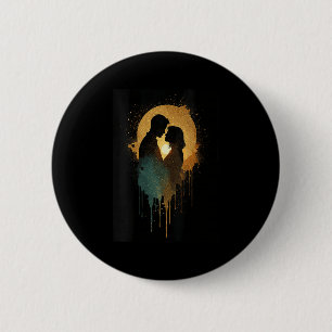 Womens Silhouette Lovers Kissing Date Together Bab Button