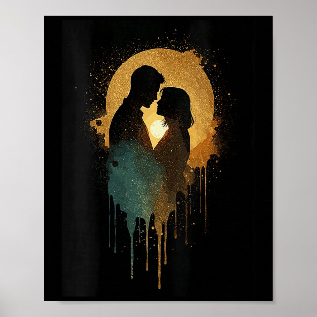 Womens Silhouette Lovers Kissing Date Together Bab Poster (Front)