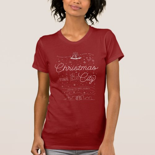 Womens Silver Bells Christmas T_Shirt  Red