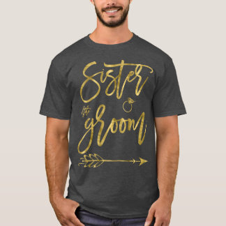 Womens Sister Of Bride  With Arrow Dark Yellow Bri T-Shirt