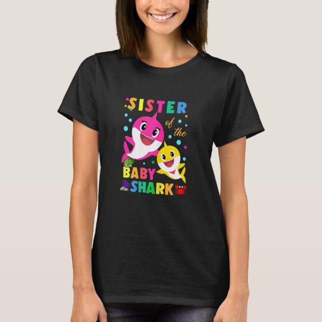 Womens Sister Of The Birthday Baby Sister Shark Fa T-Shirt (Front)