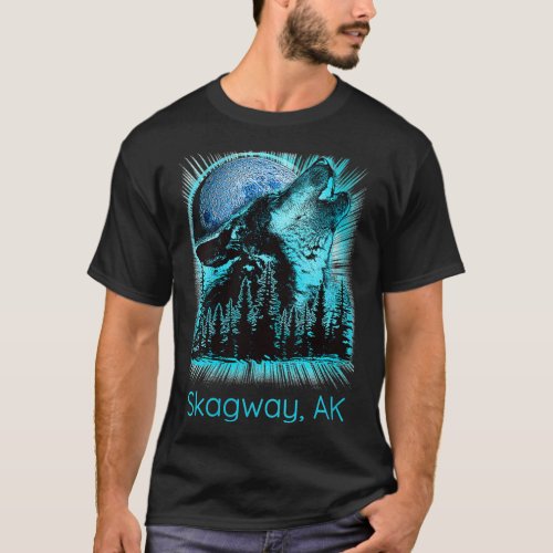 Womens Skagway Alaska Howling Wolf Moon Forest Nat T_Shirt