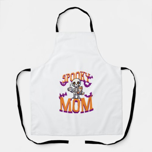 Womens Skeleton Cat and coffee spooky mom for hall Apron