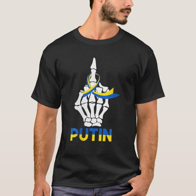 Womens Skeleton Hand Ukraine Puck Futin Ukraine Ri T-Shirt (Front)