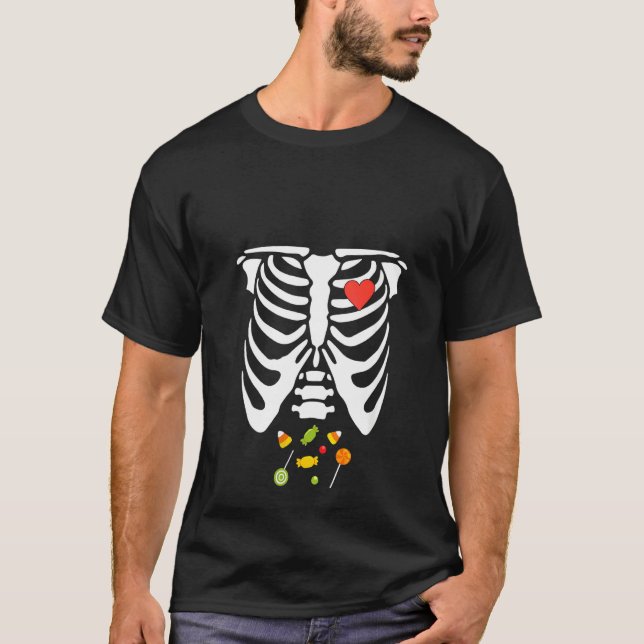 Womens Skeleton Rib Cage Halloween Candy Treats Ri T-Shirt (Front)