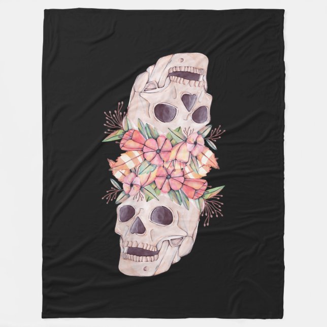 Womens Skull Floral Head Painting Art-Work Cool Ha Fleece Blanket (Front)