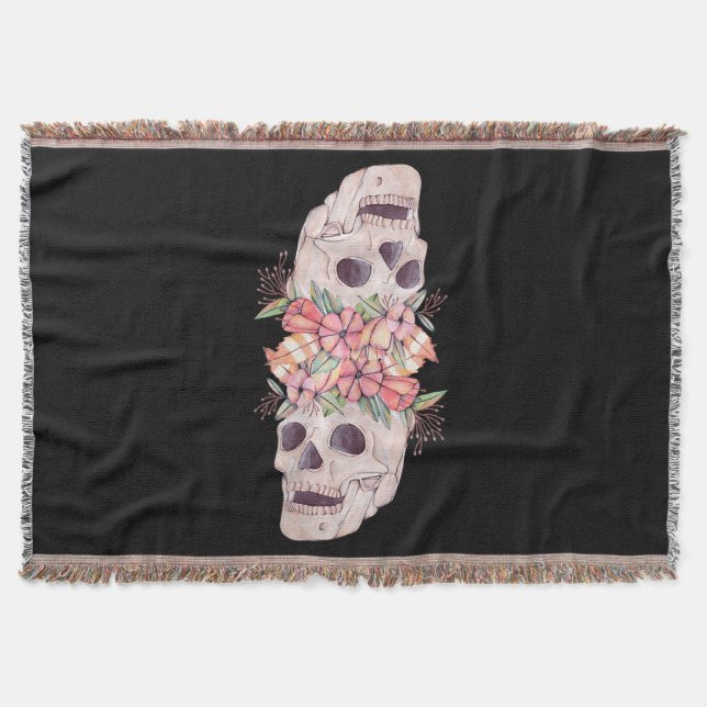 Womens Skull Floral Head Painting Art-Work Cool Ha Throw Blanket (Front)