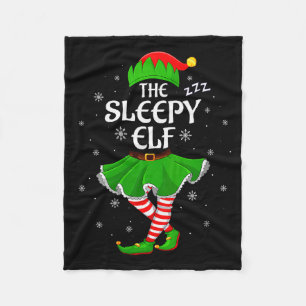 Womens Sleepy Elf Christmas Family Girls Women Elf Fleece Blanket