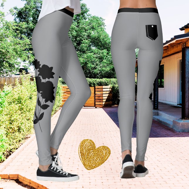 Women's Sliver Gray Floral Modern Cute Trendy Chic Leggings (Creator Uploaded)