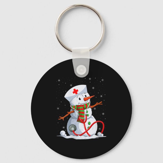 Womens Snowman Nurse Christmas Stethoscope Nursing Keychain (Front)