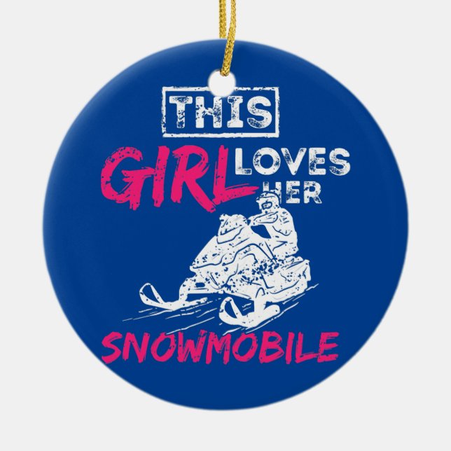Womens Snowmobile Girl  Ceramic Ornament (Front)