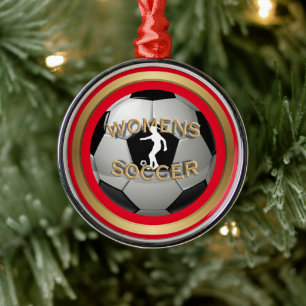 Women's Soccer Ball Christmas Metal Ornament