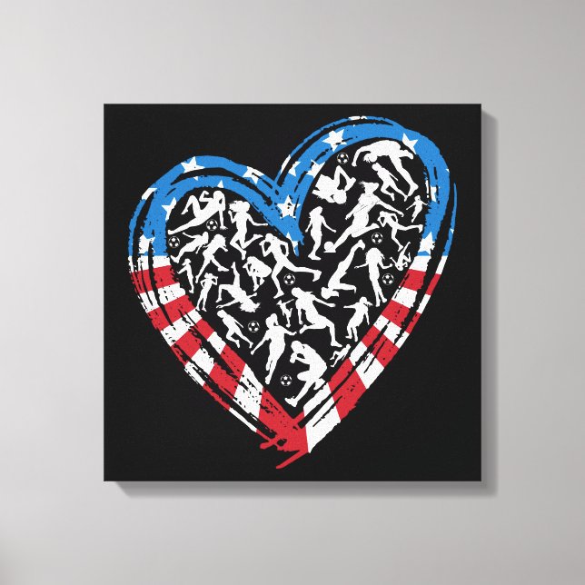Women's Soccer Heart - USA American Flag Canvas Print (Front)