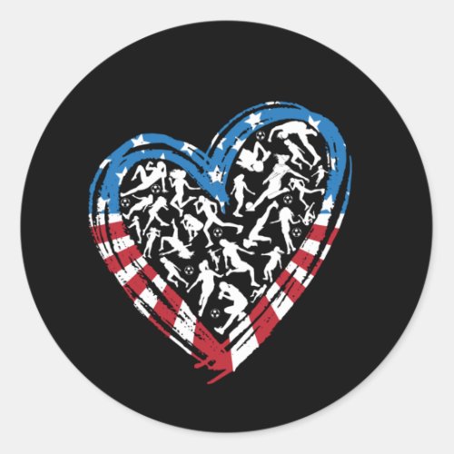 Womens Soccer Heart _ USA American Flag Classic Round Sticker
