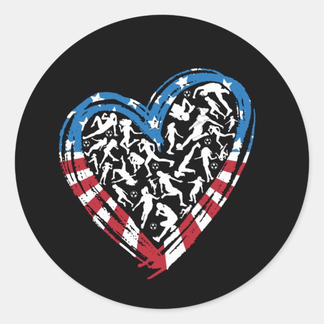 Women's Soccer Heart - USA American Flag Classic Round Sticker (Front)