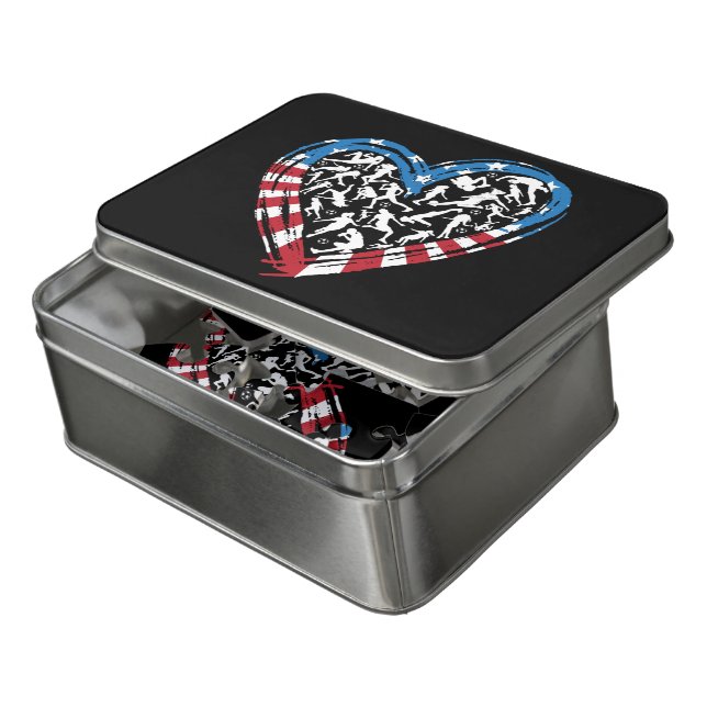 Women's Soccer Heart - USA American Flag Jigsaw Puzzle (Lid Open)