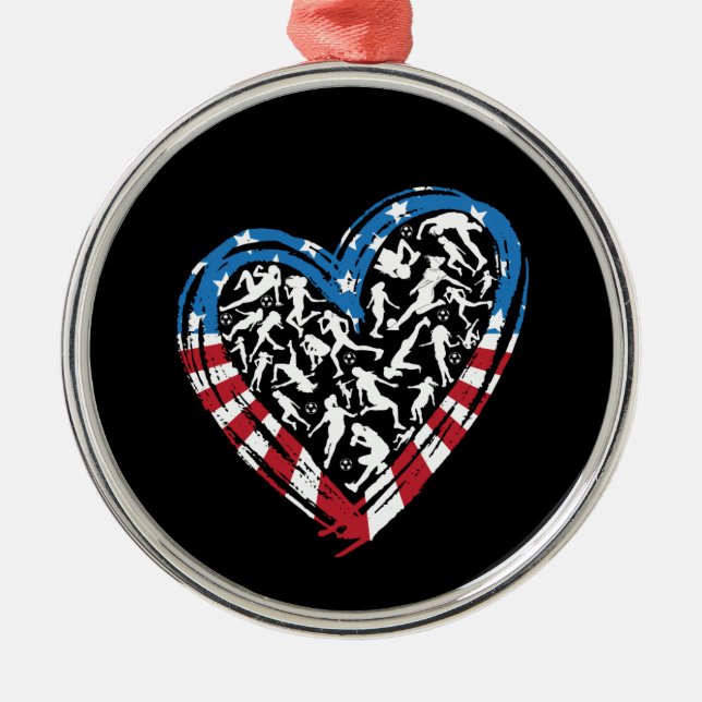 Women's Soccer Heart - USA American Flag Metal Ornament (Front)